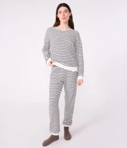 Petit Bateau Homewear|Schlafanzüge, Nachthemden*Damen-Pyjama aus Baumwoll-Frottee mit Streifen blau MILK/ SOIR
