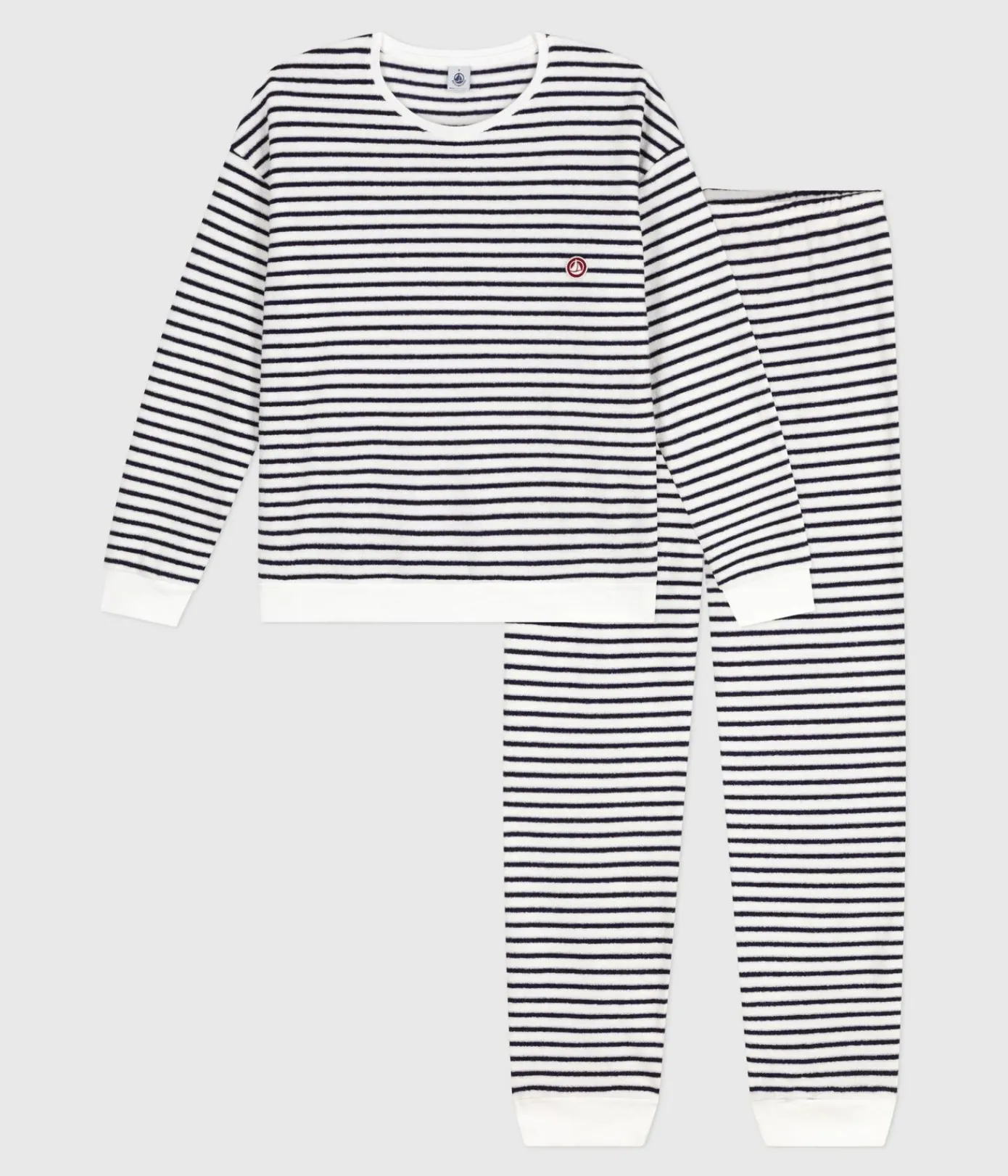 Petit Bateau Homewear|Schlafanzüge, Nachthemden*Damen-Pyjama aus Baumwoll-Frottee mit Streifen blau MILK/ SOIR
