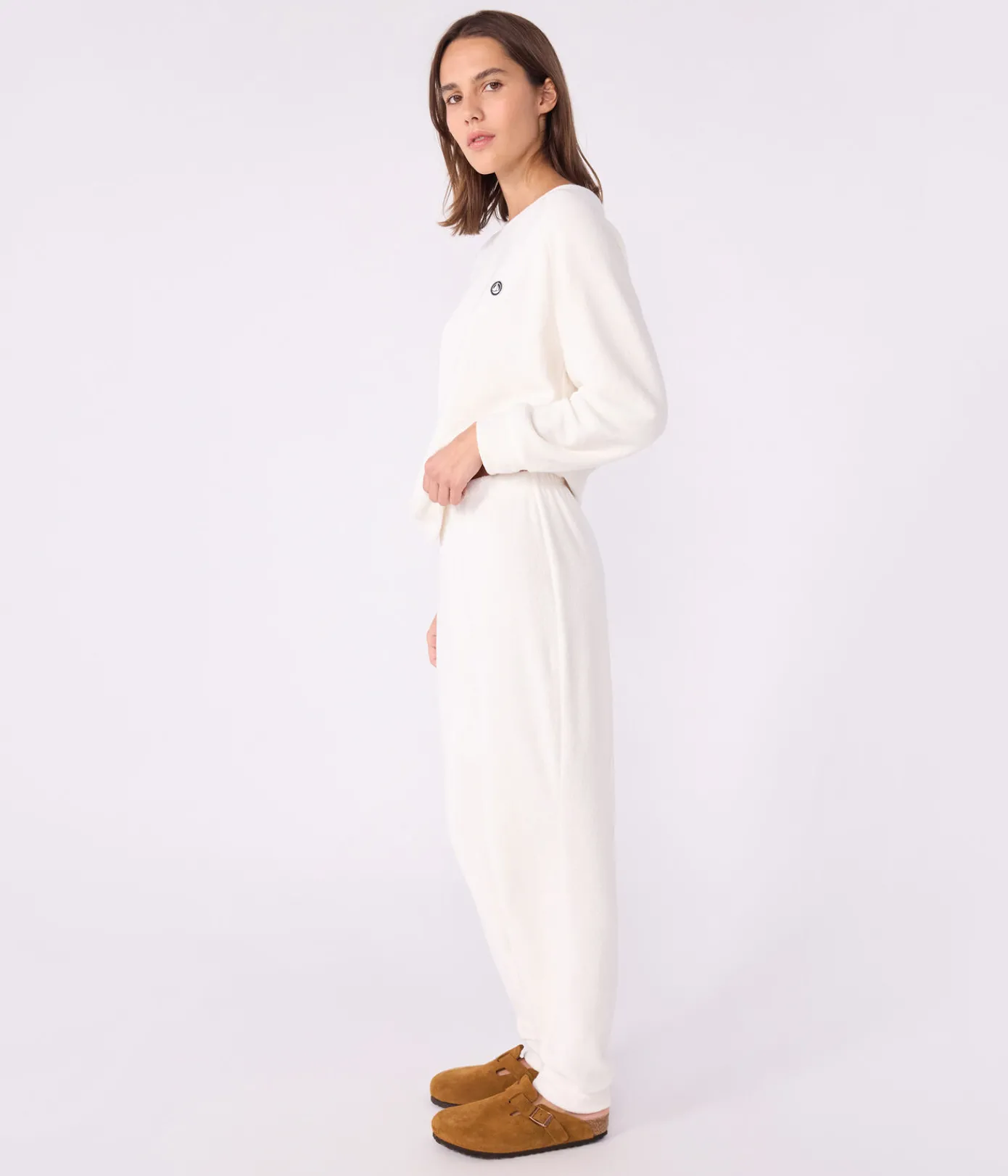 Petit Bateau Homewear|Schlafanzüge, Nachthemden*Damen-Pyjama aus einfarbigem Baumwoll-Frottee naturfarben MILK