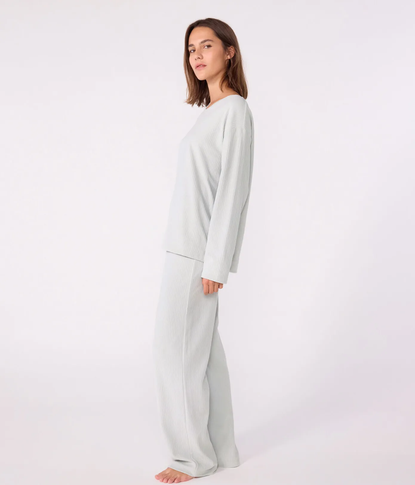 Petit Bateau Schlafanzüge, Nachthemden|Homewear*Damen-Pyjama aus einfarbigem Nicki mit geradem Bein CO2