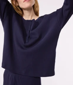 Petit Bateau Homewear|Schlafanzüge, Nachthemden*Damen-Pyjama aus einfarbiger Baumwolle blau SMOKING