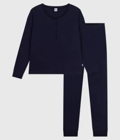 Petit Bateau Homewear|Schlafanzüge, Nachthemden*Damen-Pyjama aus einfarbiger Baumwolle blau SMOKING