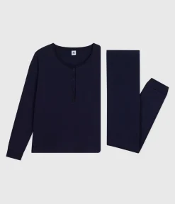 Petit Bateau Homewear|Schlafanzüge, Nachthemden*Damen-Pyjama aus einfarbiger Baumwolle blau SMOKING