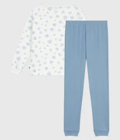 Petit Bateau Homewear|Schlafanzüge, Nachthemden*Damen-Pyjama aus zwei Baumwollstoffen mit Herzmotiv blau ADRIATIC/ MULTICO
