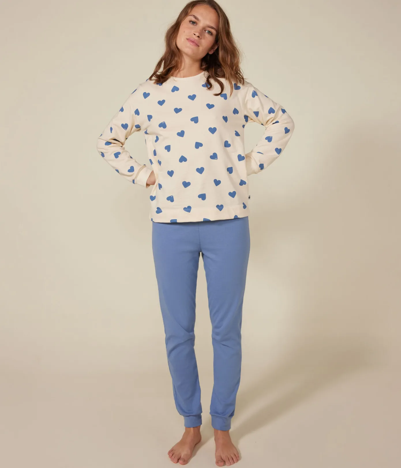 Petit Bateau Homewear|Schlafanzüge, Nachthemden*Damen-Pyjama mit zwei Stoffen aus Baumwolle blau BEACH/ AVALANCHE