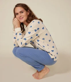 Petit Bateau Homewear|Schlafanzüge, Nachthemden*Damen-Pyjama mit zwei Stoffen aus Baumwolle blau BEACH/ AVALANCHE