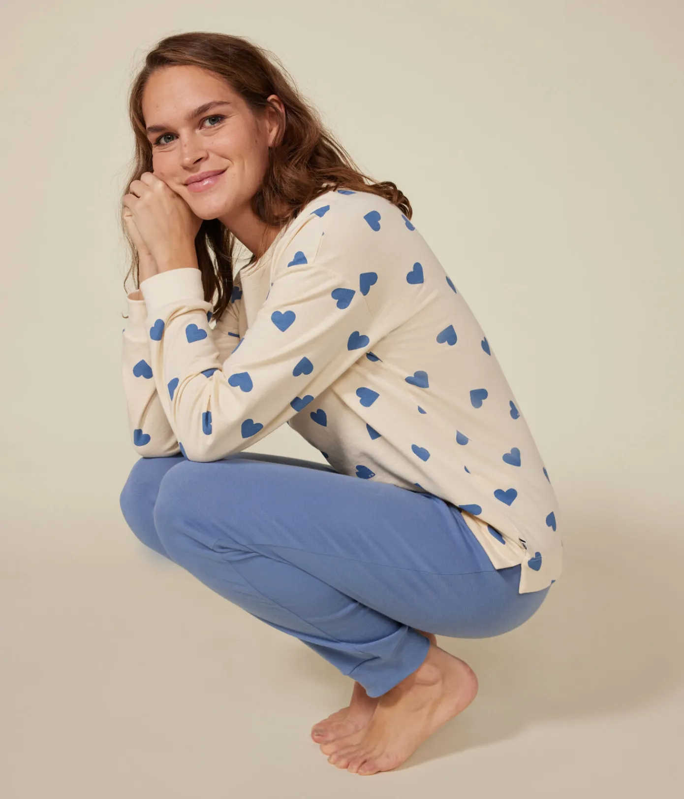 Petit Bateau Homewear|Schlafanzüge, Nachthemden*Damen-Pyjama mit zwei Stoffen aus Baumwolle blau BEACH/ AVALANCHE