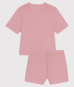 Petit Bateau Schlafanzüge, Nachthemden*Damen-Pyjamashorts aus gestreifter Baumwolle rosa ROSEWOOD/ MARSHMALLOW
