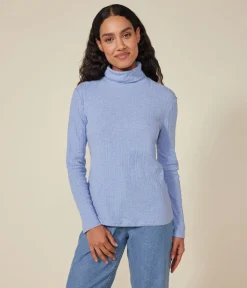 Petit Bateau Homewear|Alle Langarmshirts*Damen-Rollkragenshirt blau SKY CHINE