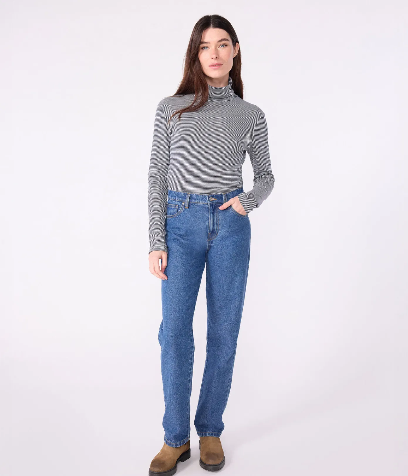 Petit Bateau Homewear|Alle Langarmshirts*Damen-Rollkragenshirt blau SMOKING/weiss MARSHMALLOW