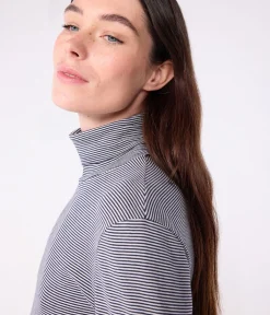 Petit Bateau Homewear|Alle Langarmshirts*Damen-Rollkragenshirt blau SMOKING/weiss MARSHMALLOW