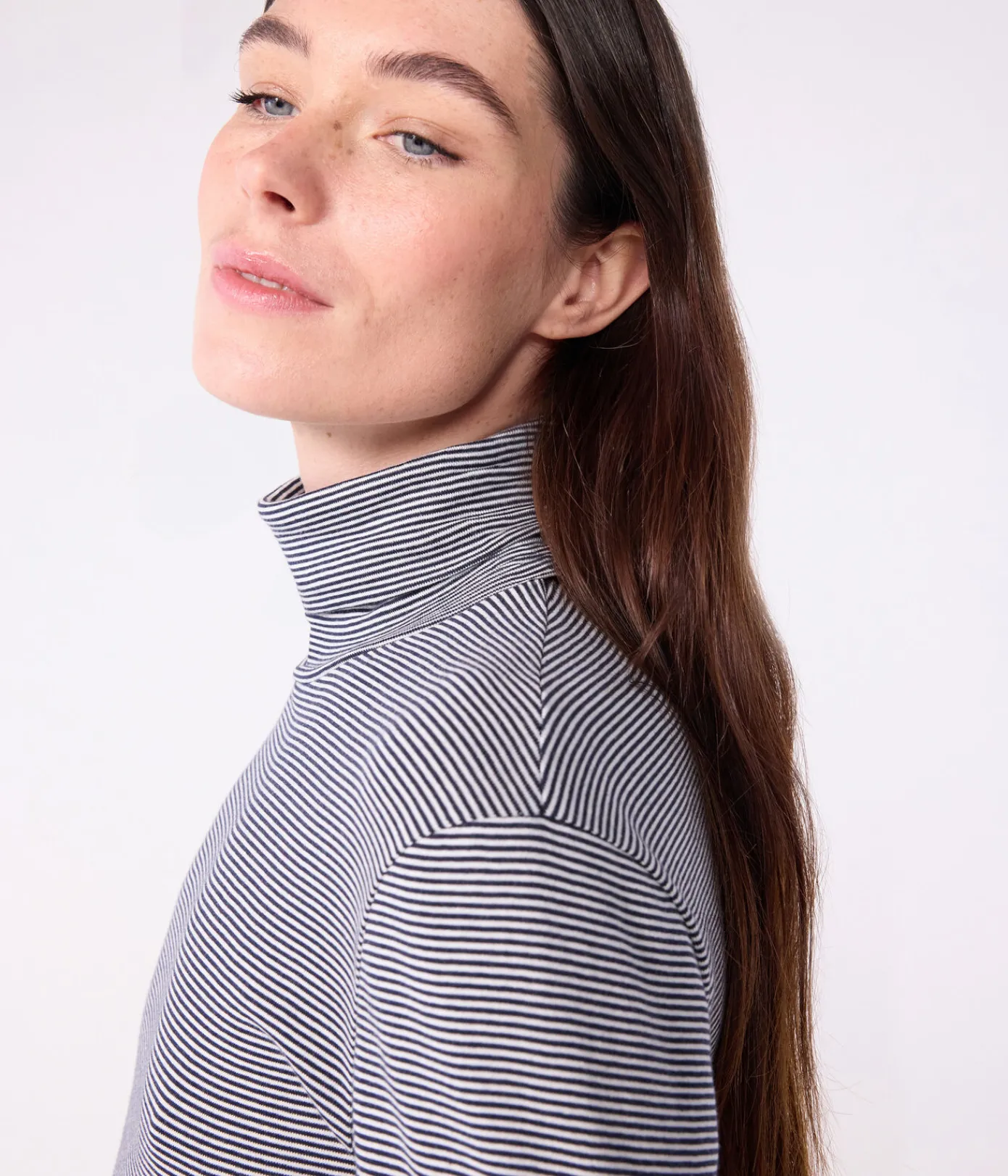 Petit Bateau Homewear|Alle Langarmshirts*Damen-Rollkragenshirt blau SMOKING/weiss MARSHMALLOW
