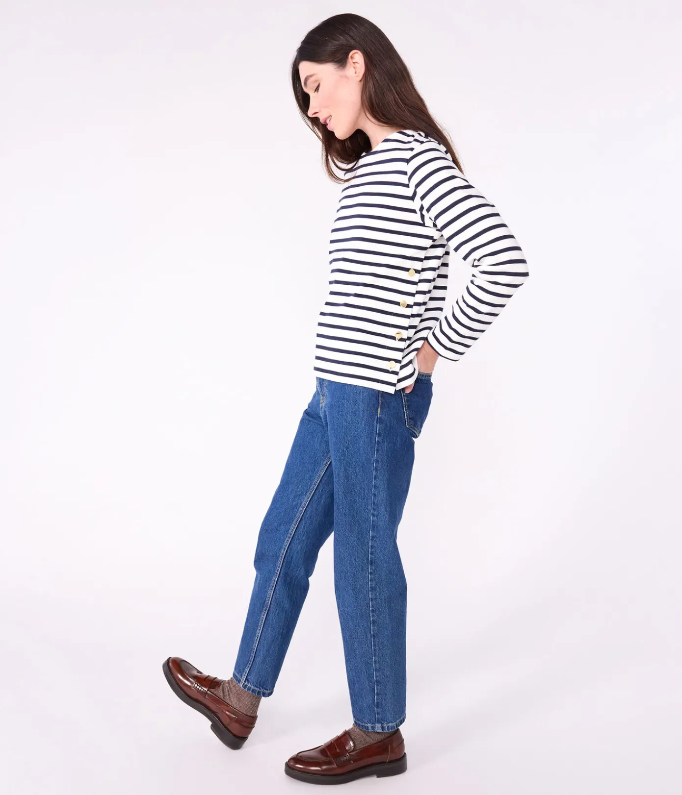 Petit Bateau Streifenshirts, Pullover, Cardigans*Damen-Streifenshirt weiss MARSHMALLOW/blau SMOKING