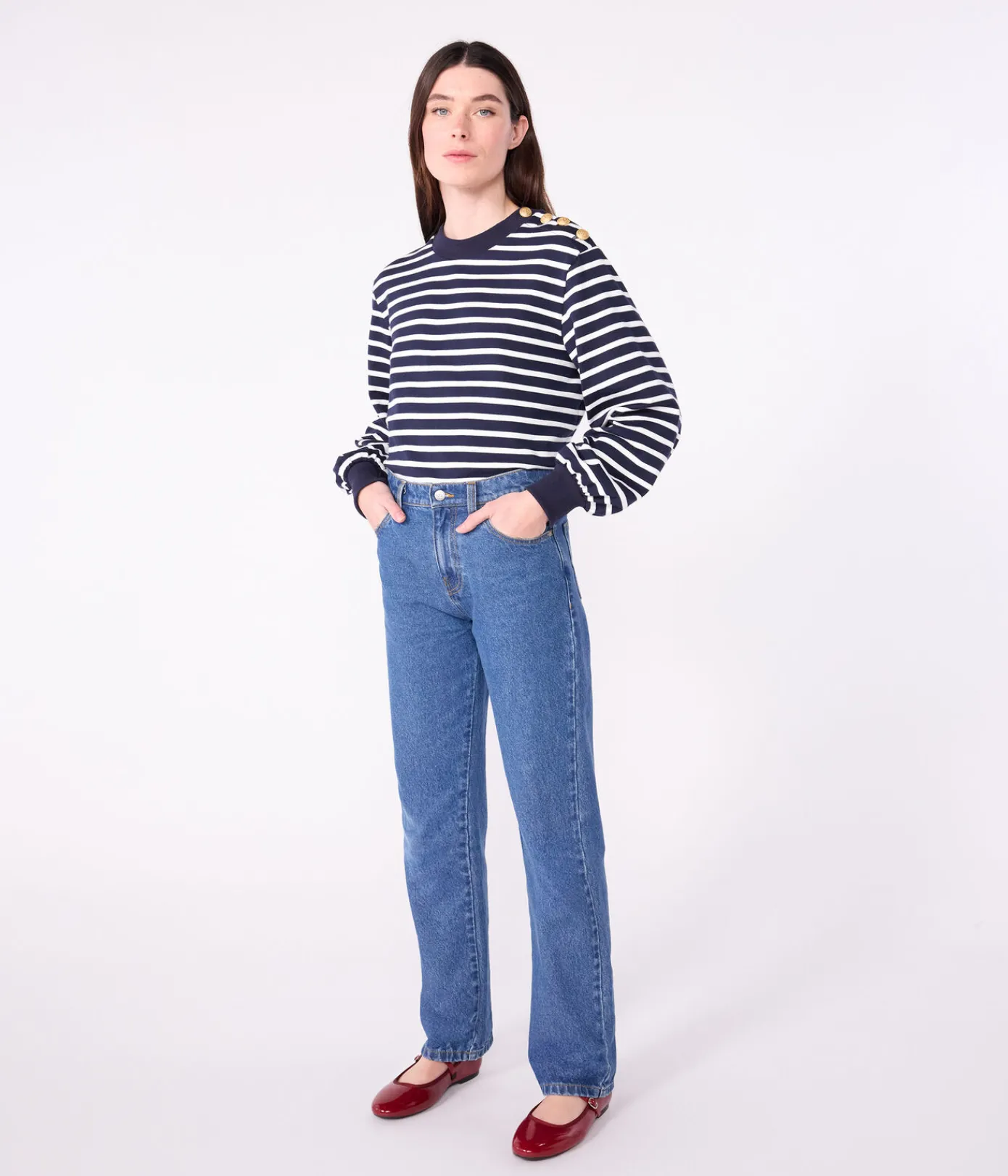 Petit Bateau Streifenshirts, Pullover, Cardigans*Damen-Streifenshirt blau SMOKING/weiss MARSHMALLOW