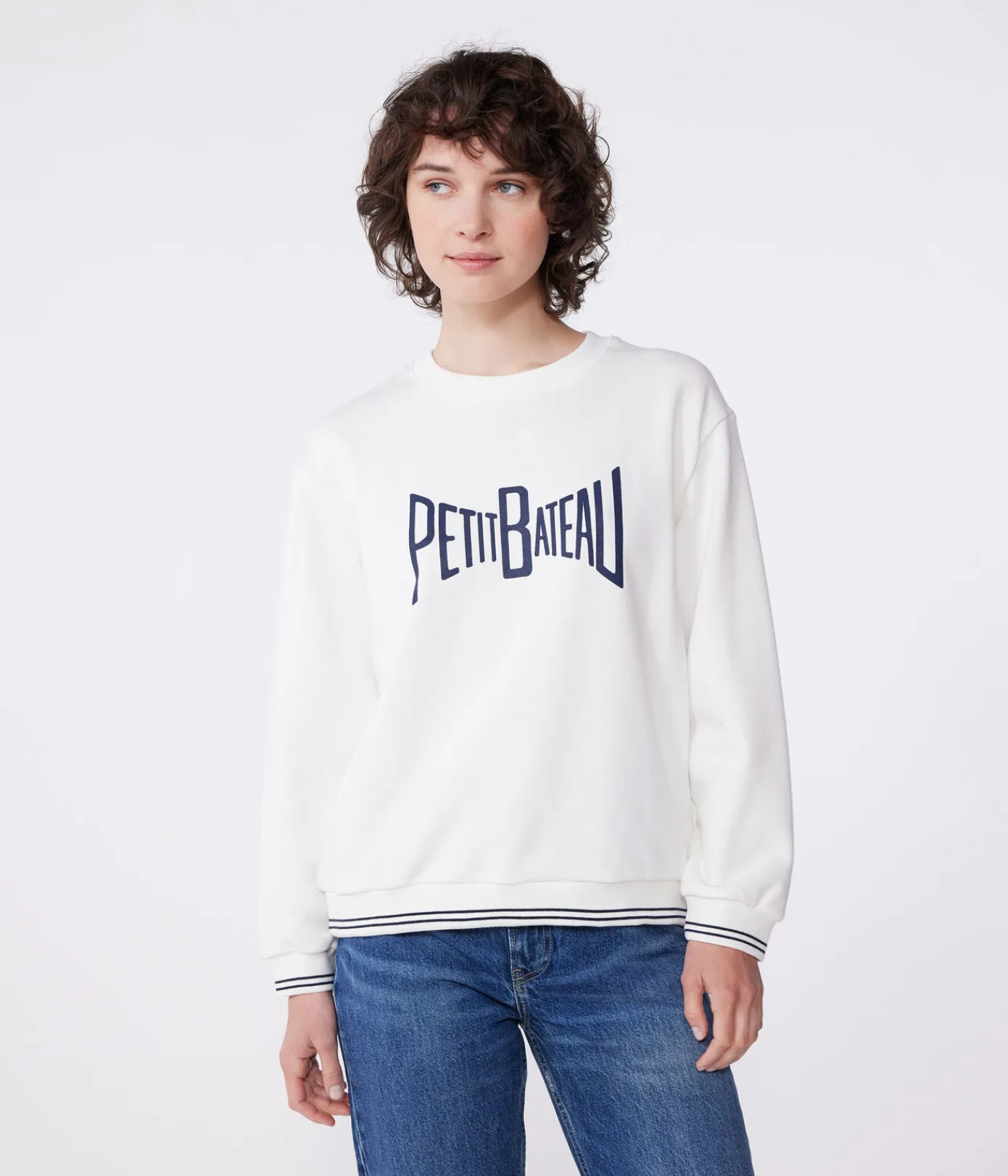Petit Bateau Streifenshirts, Pullover, Cardigans*Damen-Sweatshirt aus bedruckter Baumwolle weiss MARSHMALLOW