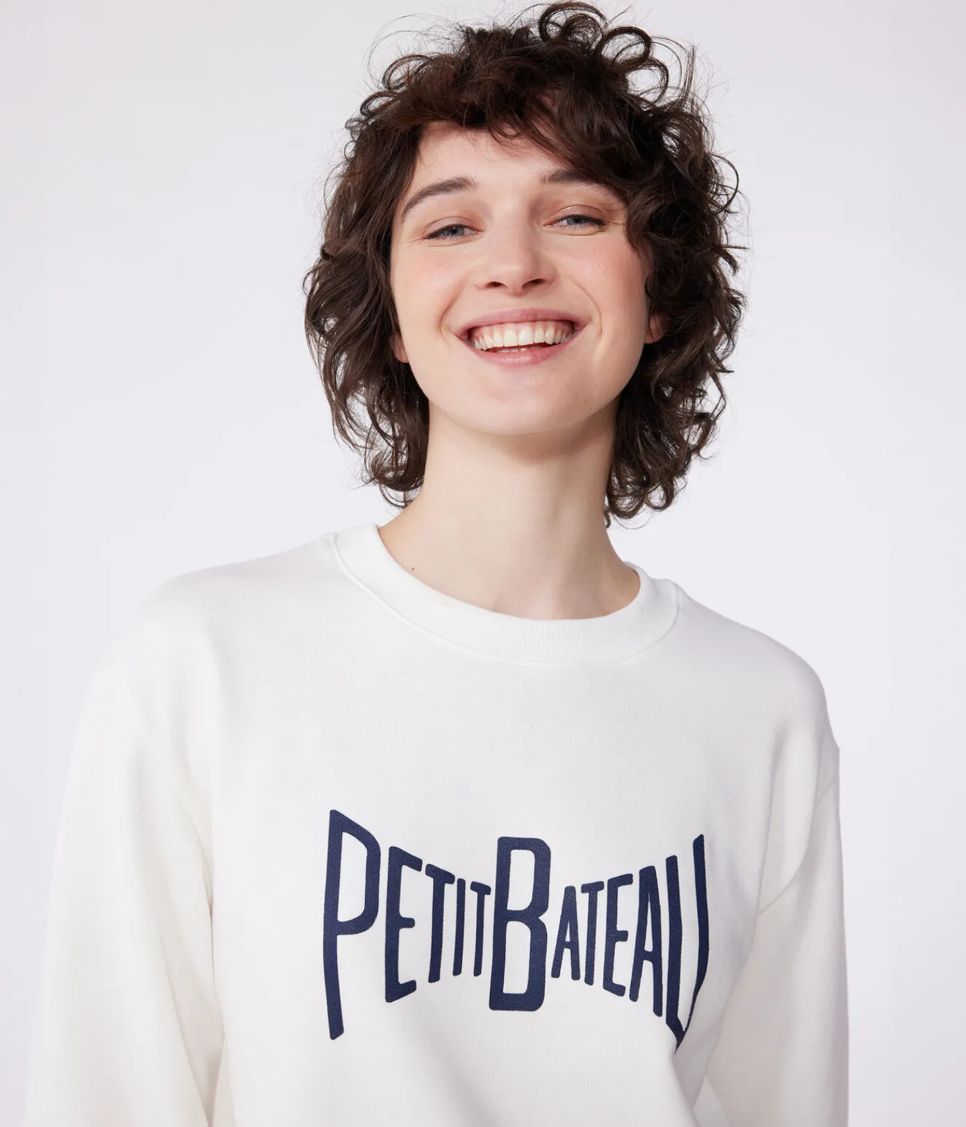 Petit Bateau Streifenshirts, Pullover, Cardigans*Damen-Sweatshirt aus bedruckter Baumwolle weiss MARSHMALLOW