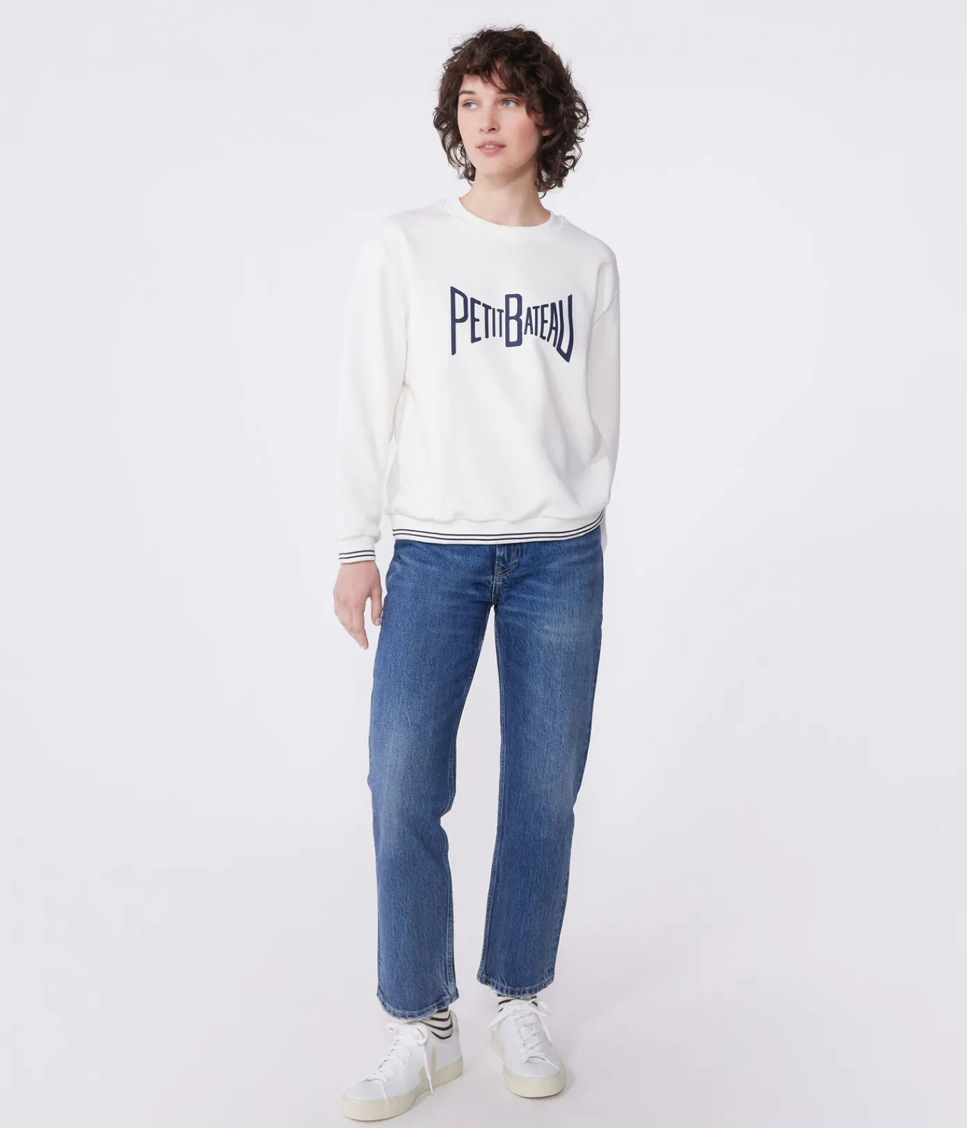 Petit Bateau Streifenshirts, Pullover, Cardigans*Damen-Sweatshirt aus bedruckter Baumwolle weiss MARSHMALLOW