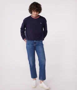 Petit Bateau Streifenshirts, Pullover, Cardigans*Damen-Sweatshirt aus einfarbiger Baumwolle blau SMOKING