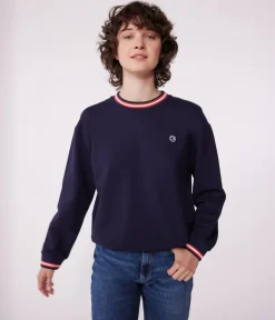 Petit Bateau Streifenshirts, Pullover, Cardigans*Damen-Sweatshirt aus einfarbiger Baumwolle blau SMOKING