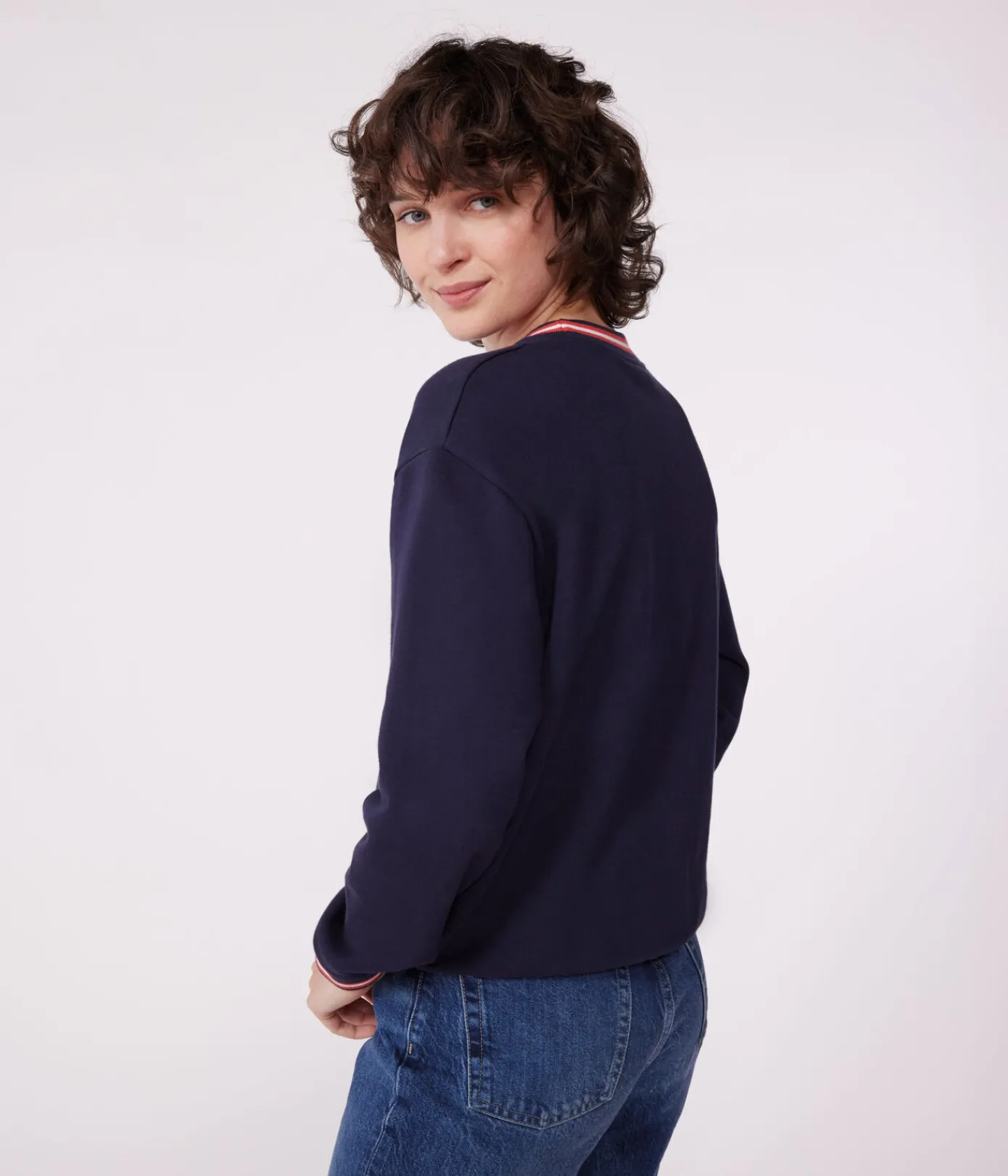 Petit Bateau Streifenshirts, Pullover, Cardigans*Damen-Sweatshirt aus einfarbiger Baumwolle blau SMOKING
