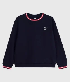 Petit Bateau Streifenshirts, Pullover, Cardigans*Damen-Sweatshirt aus einfarbiger Baumwolle blau SMOKING