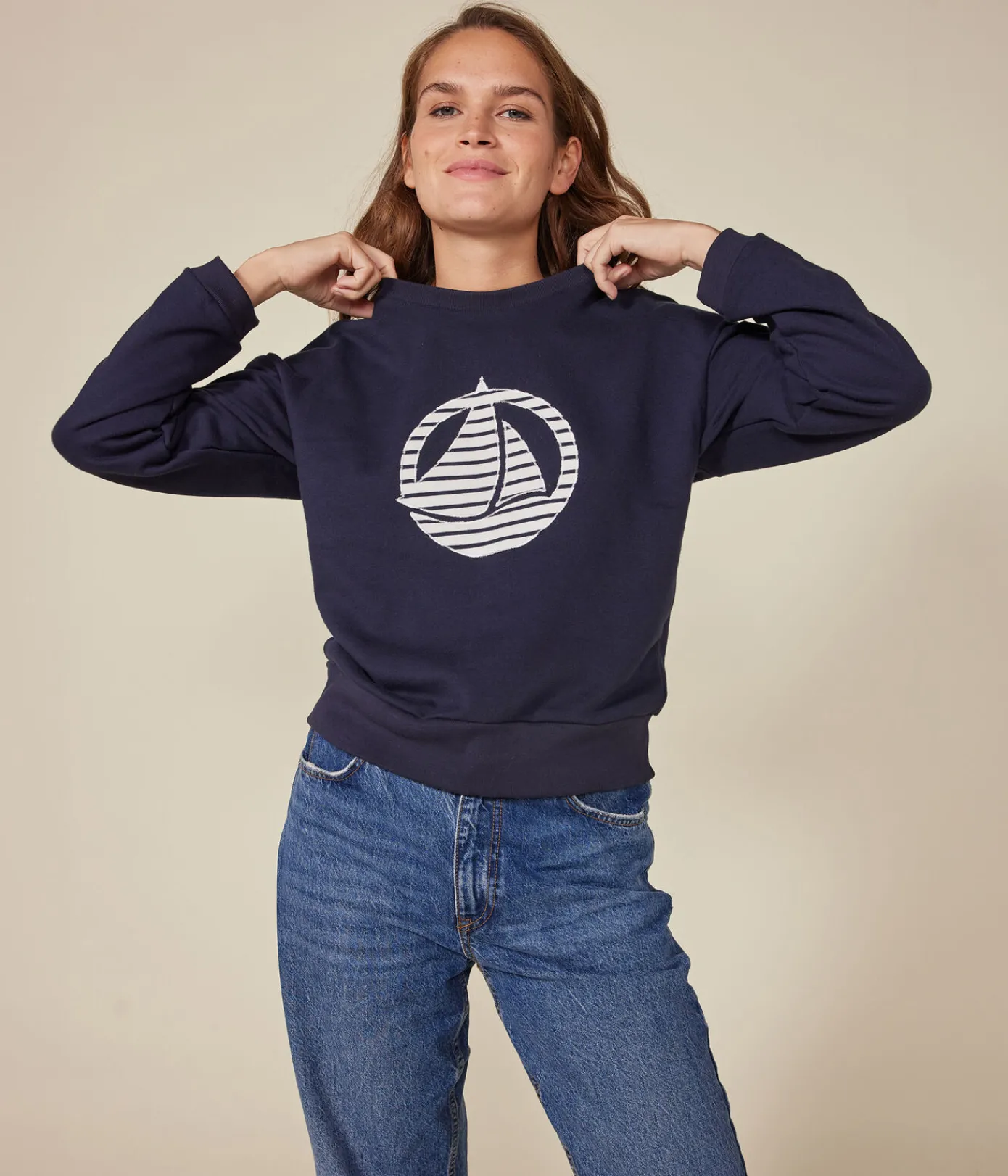 Petit Bateau Streifenshirts, Pullover, Cardigans*Damen-Sweatshirt aus Molton blau SMOKING
