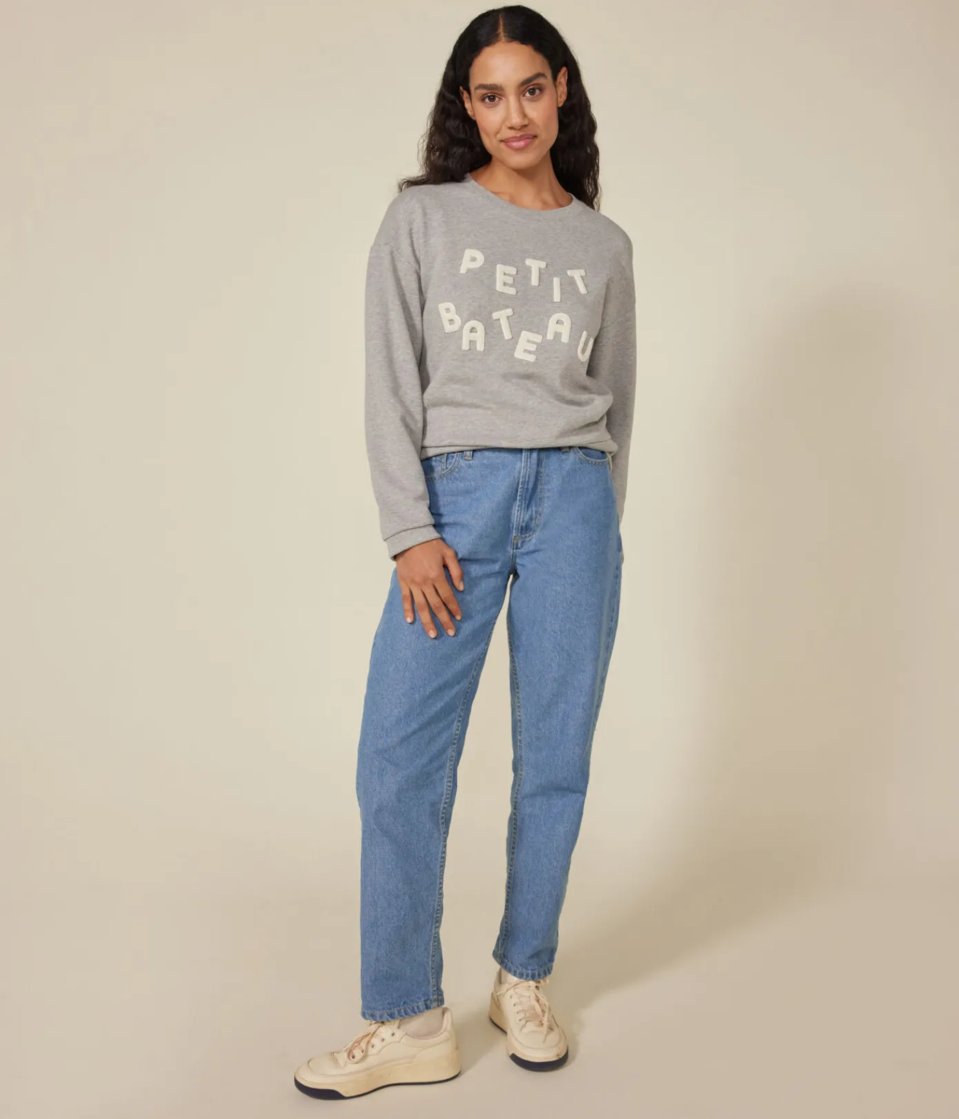 Petit Bateau Streifenshirts, Pullover, Cardigans*Damen-Sweatshirt aus Molton grau CHATON CHINE