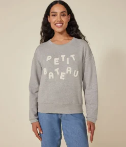 Petit Bateau Streifenshirts, Pullover, Cardigans*Damen-Sweatshirt aus Molton grau CHATON CHINE