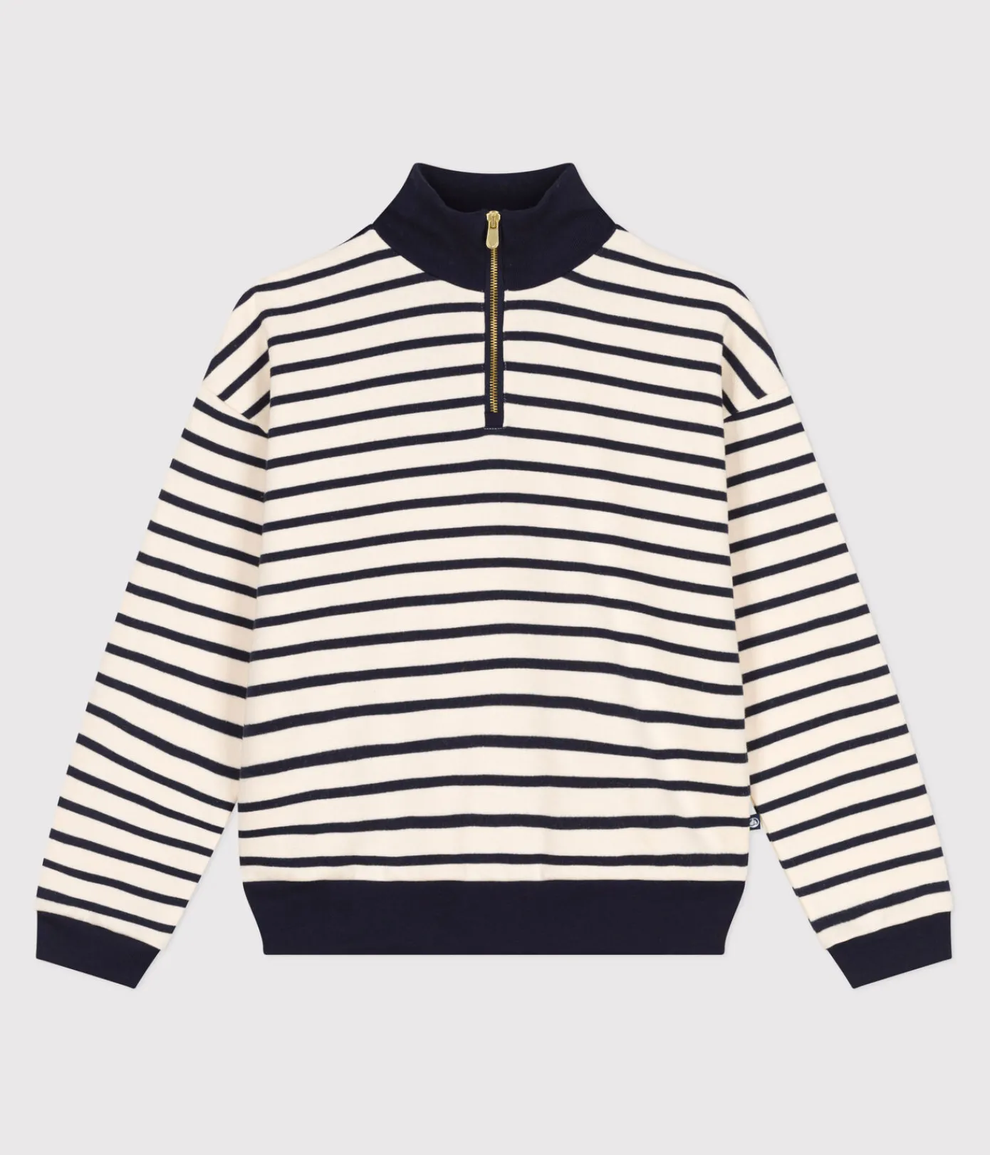 Petit Bateau Streifenshirts, Pullover, Cardigans*Damen-Sweatshirt mit Reißverschluss-Stehkragen aus aufgerautem Molton weiss AVALANCHE/blau SMOKING