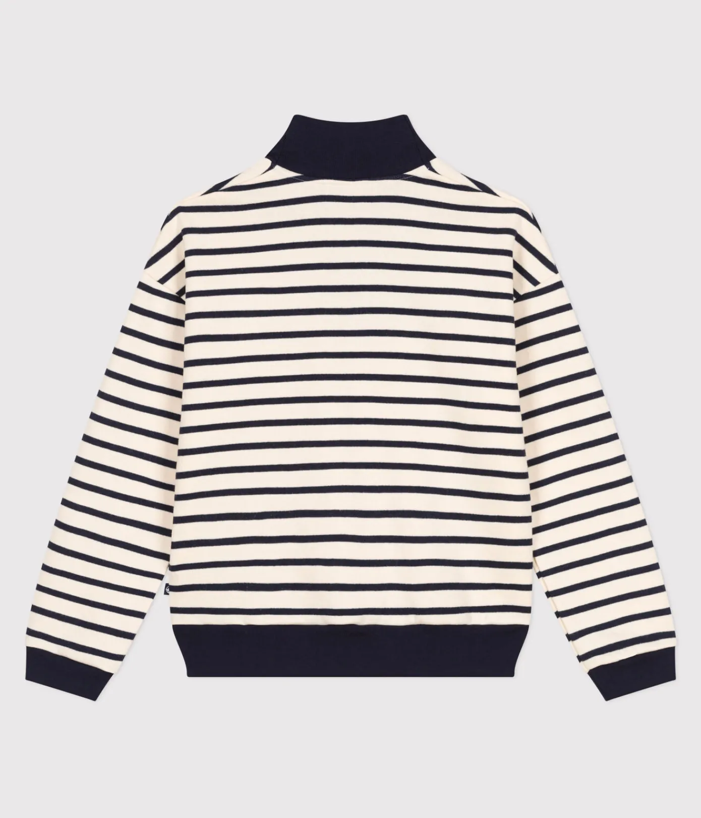 Petit Bateau Streifenshirts, Pullover, Cardigans*Damen-Sweatshirt mit Reißverschluss-Stehkragen aus aufgerautem Molton weiss AVALANCHE/blau SMOKING