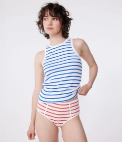 Petit Bateau Alle Tanktops|Das Ikonische (Slim)*Damen-Tanktop L’Iconique aus gestreifter Baumwolle weiss MARSHMALLOW/blau PERSE