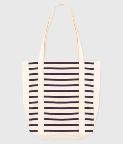 Petit Bateau Herren|Accessoires*Damen-Tote Bag mit Streifen aus Leinenstoff blau MARSHMALLOW/ SOIR