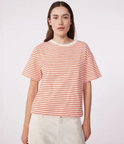 Petit Bateau Alle T-Shirts|T-Shirts, Tanktops*Damen-T-Shirt Le Boxy aus Baumwolle mit Streifen ROT AVALANCHE/ SPICY