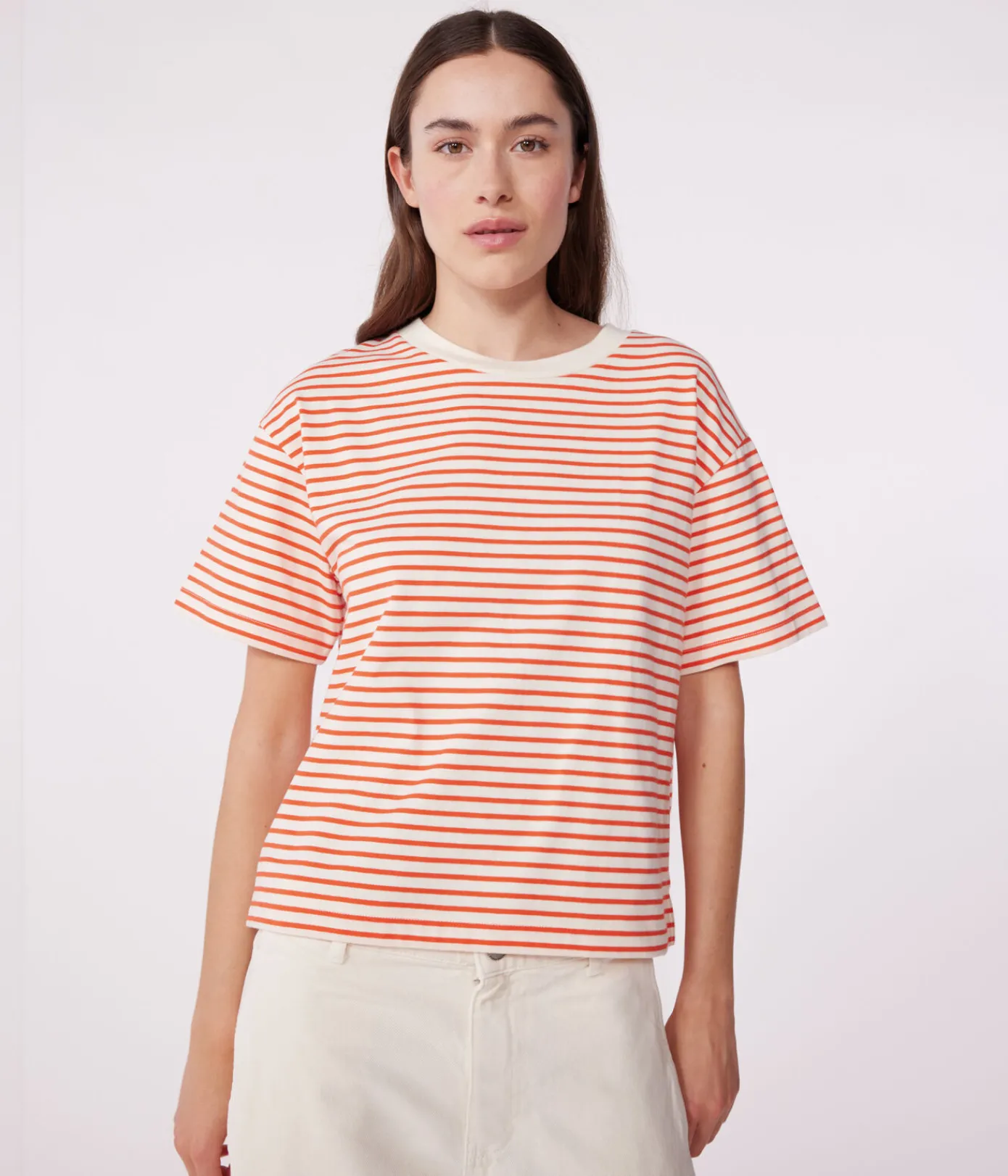 Petit Bateau Alle T-Shirts|T-Shirts, Tanktops*Damen-T-Shirt Le Boxy aus Baumwolle mit Streifen ROT AVALANCHE/ SPICY
