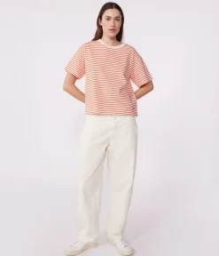 Petit Bateau Alle T-Shirts|T-Shirts, Tanktops*Damen-T-Shirt Le Boxy aus Baumwolle mit Streifen ROT AVALANCHE/ SPICY