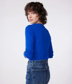 Petit Bateau Alle Langarmshirts|Das Ikonische (Slim)*Damen-T-Shirt L'Iconique aus einfarbiger Baumwolle blau SURF