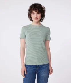 Petit Bateau Alle T-Shirts|Das Ikonische (Slim)*Damen-T-Shirt L'Iconique aus Baumwolle mit Streifen PALMERAIE/ MARSHMALLOW