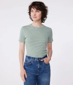 Petit Bateau Alle T-Shirts|Das Ikonische (Slim)*Damen-T-Shirt L'Iconique aus Baumwolle mit Streifen PALMERAIE/ MARSHMALLOW