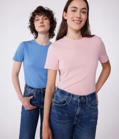 Petit Bateau Alle T-Shirts|Das Ikonische (Slim)*Damen-T-Shirt L’ICONIQUE aus einfarbiger Baumwolle mit Pikotkante rosa CHARME
