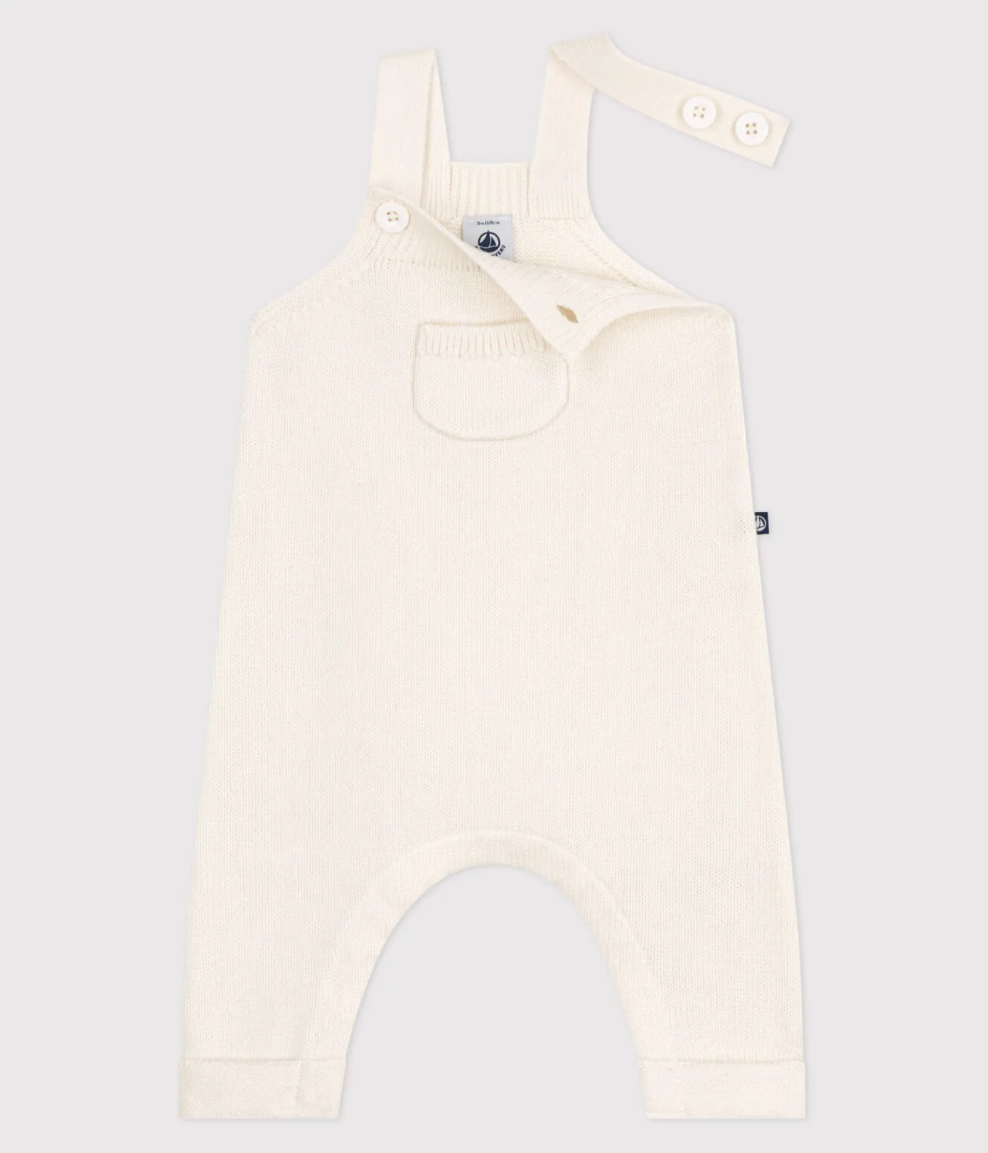 Petit Bateau Sets, Overalls & Latzhosen|Newborn*Einfarbige Baby-Latzhose aus Woll- und Baumwollstrick weiss MARSHMALLOW