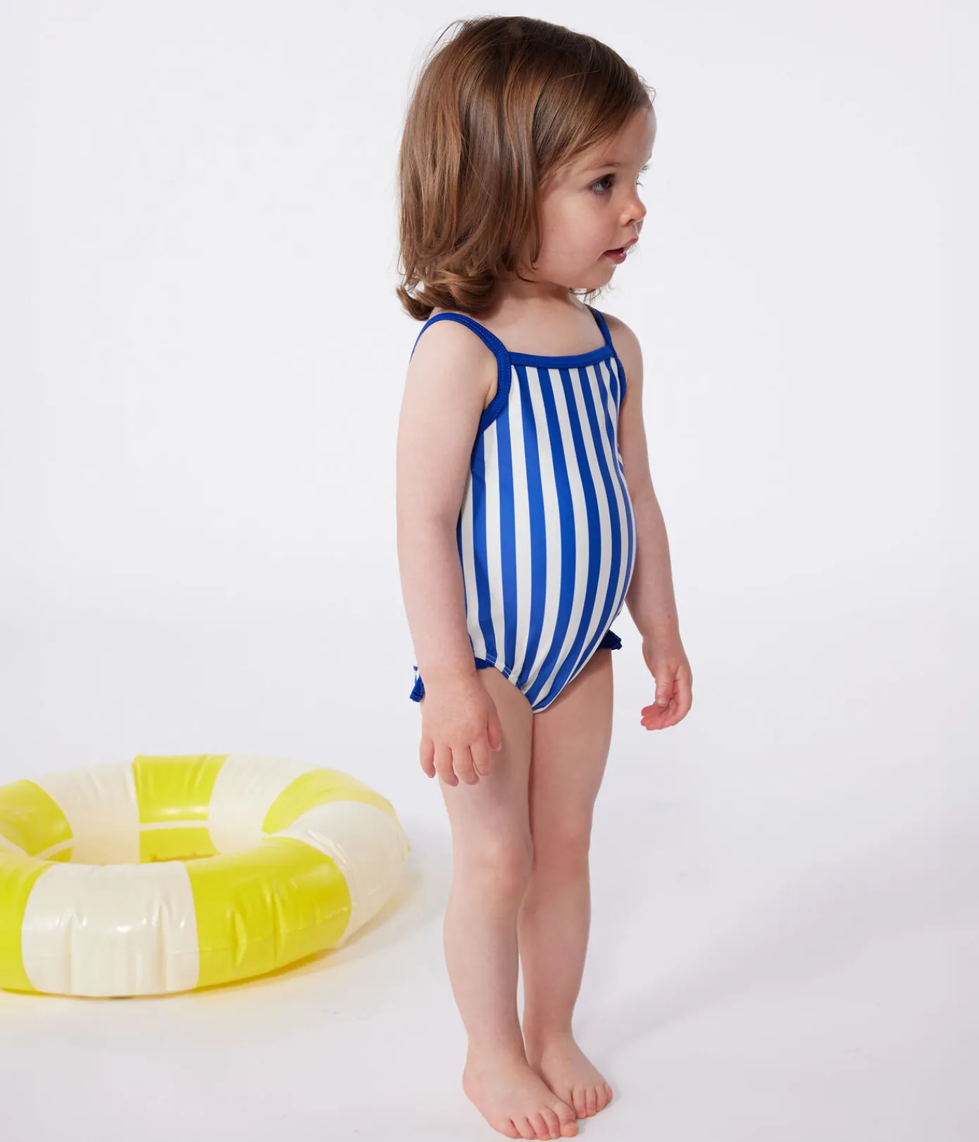 Petit Bateau Bademode, Uv-Kleidung*Einteiliger Baby-Badeanzug mit Streifenmuster und Rüschen blau SURF/weiss MARSHMALLOW