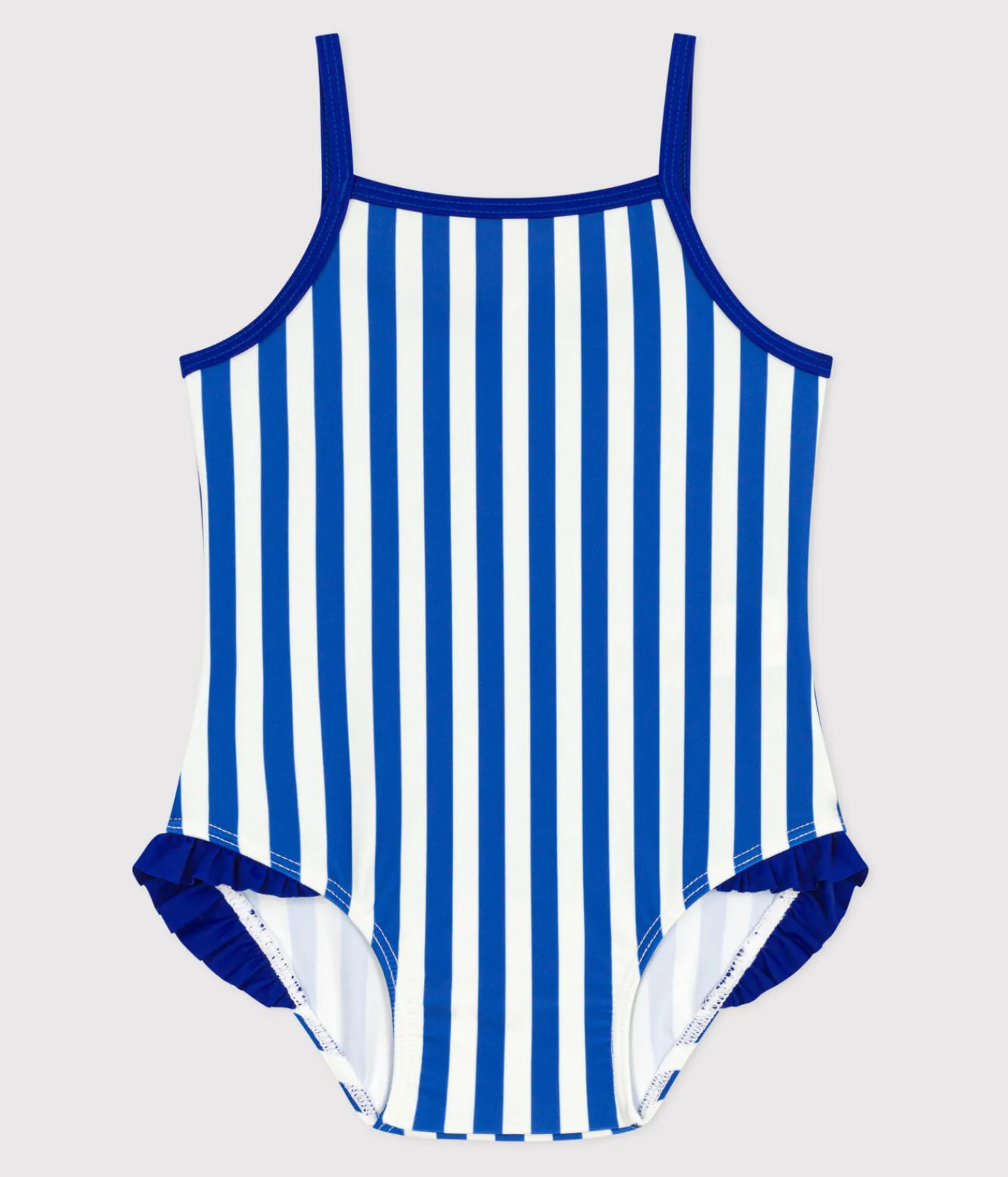 Petit Bateau Bademode, Uv-Kleidung*Einteiliger Baby-Badeanzug mit Streifenmuster und Rüschen blau SURF/weiss MARSHMALLOW