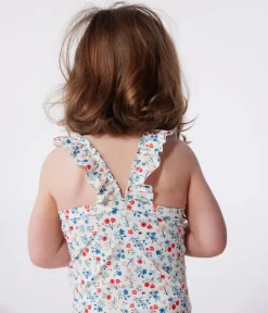Petit Bateau Bademode, Uv-Kleidung*Einteiliger Baby-Badeanzug mit Rüschen und Blumenmuster weiss MARSHMALLOW/weiss MULTICO