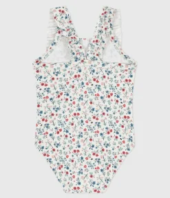 Petit Bateau Bademode, Uv-Kleidung*Einteiliger Baby-Badeanzug mit Rüschen und Blumenmuster weiss MARSHMALLOW/weiss MULTICO
