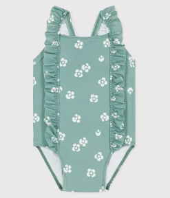 Petit Bateau Bademode, Uv-Kleidung*Einteiliger Baby-Badeanzug mit Rüschen und Blumenmuster blau PAUL/weiss MARSHMALLOW