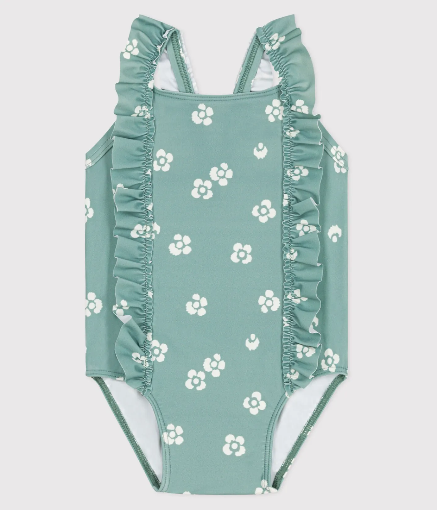 Petit Bateau Bademode, Uv-Kleidung*Einteiliger Baby-Badeanzug mit Rüschen und Blumenmuster blau PAUL/weiss MARSHMALLOW