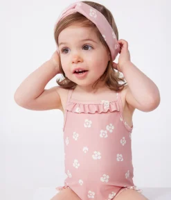 Petit Bateau Bademode, Uv-Kleidung*Einteiliger Baby-Badeanzug mit Rüschen und Blumenmuster rosa CHARME/weiss MARSHMALLOW