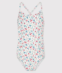 Petit Bateau Bademode, Uv-Kleidung*Einteiliger Kinder-Badeanzug mit Blumenmotiv weiss MARSHMALLOW/weiss MULTICO