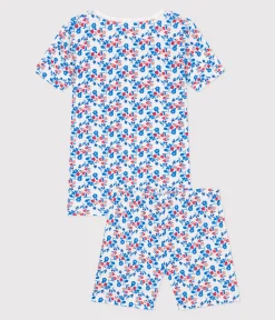 Petit Bateau Schlafanzüge, Nachthemden*Eng anliegender Kinder-Kurzpyjama aus Baumwolle mit Blumenmuster weiss MARSHMALLOW/weiss MULTICO