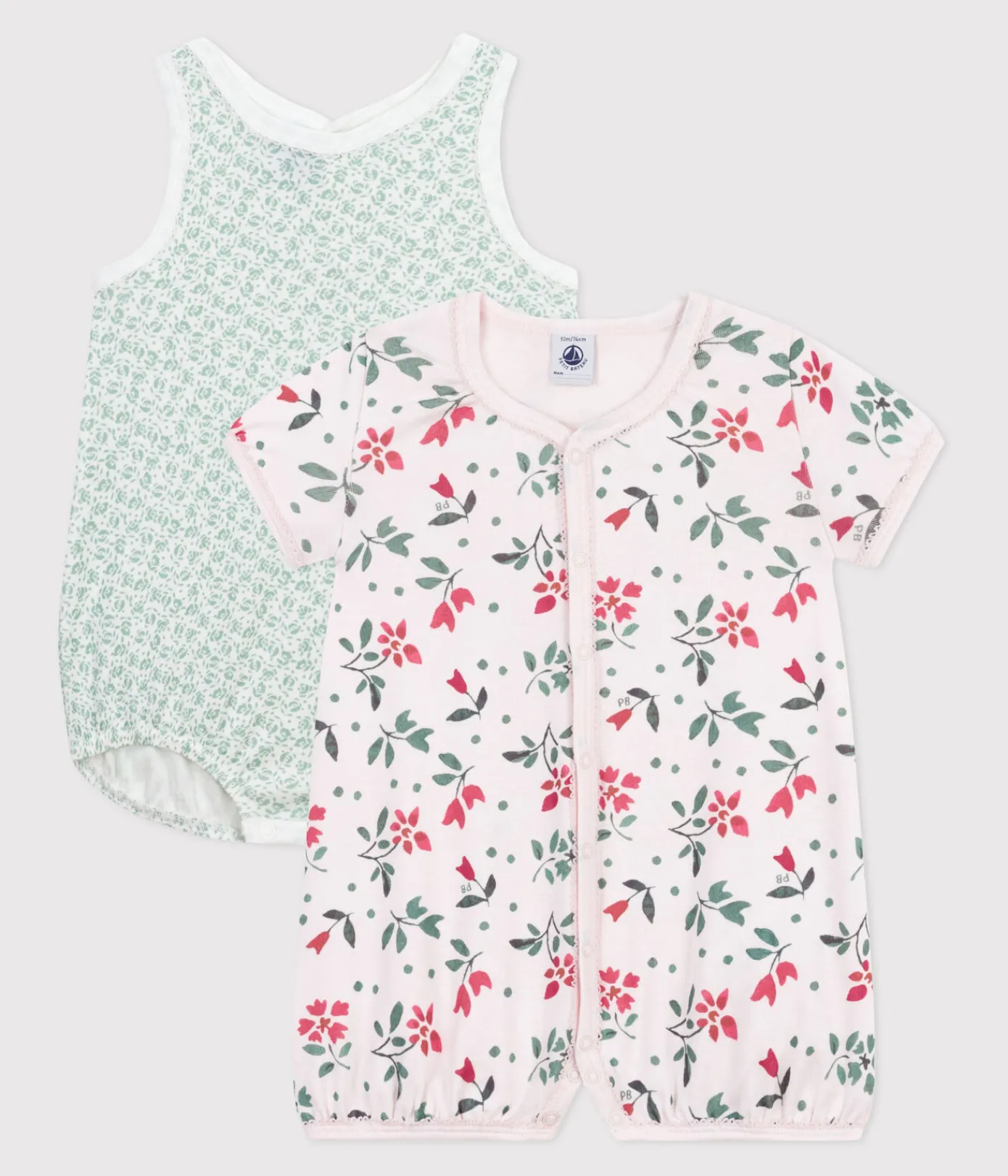 Petit Bateau Schlafanzüge, Strampler|Sets, Overalls & Latzhosen*2er-Set Baby-Kurzoverall aus Baumwolle mit Blumenmotiv variante 1